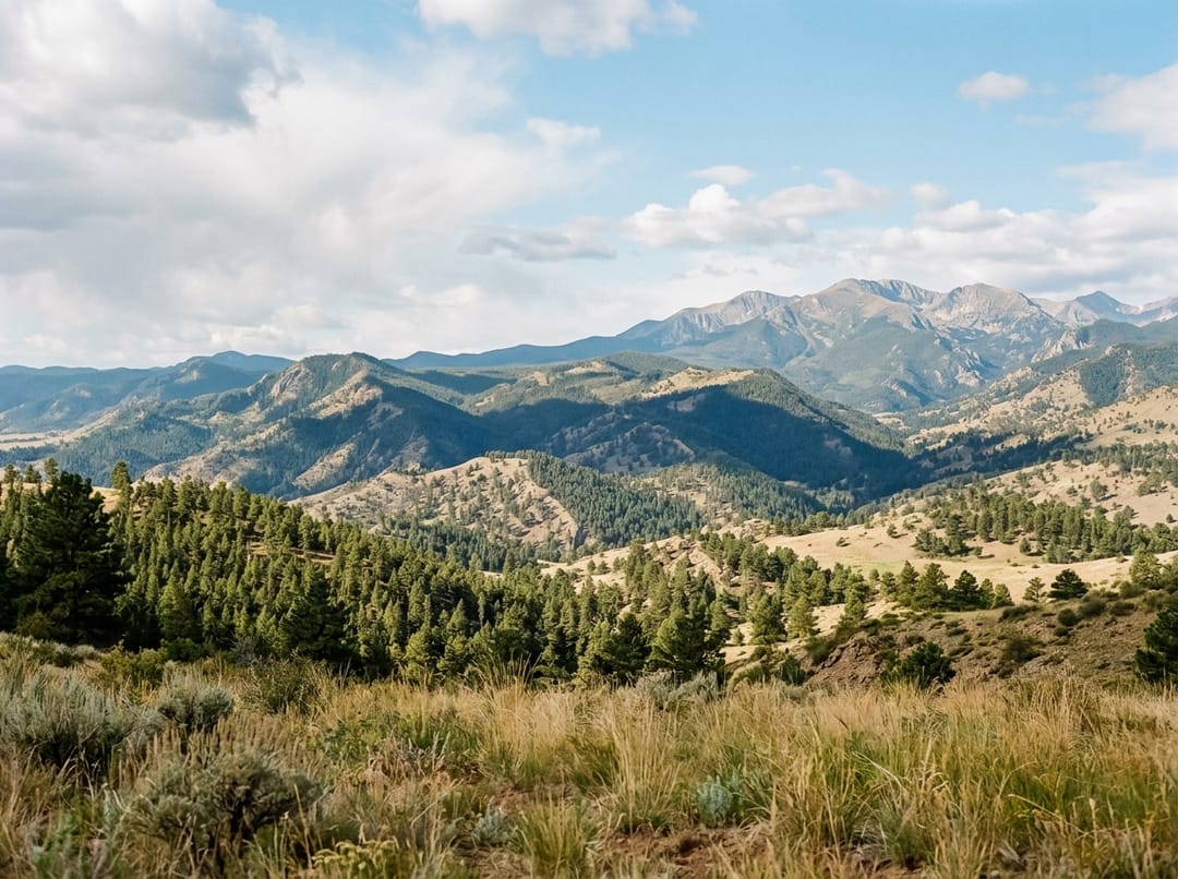 The same foothills in mid-morning, cloud shadow moving across the range